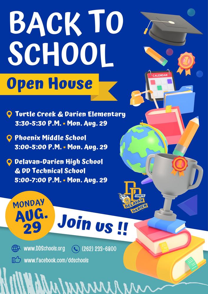 Mon. Aug. 29 is Back to School Open House