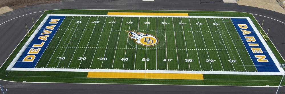 Delavn-Darien Football field with new colorful turf