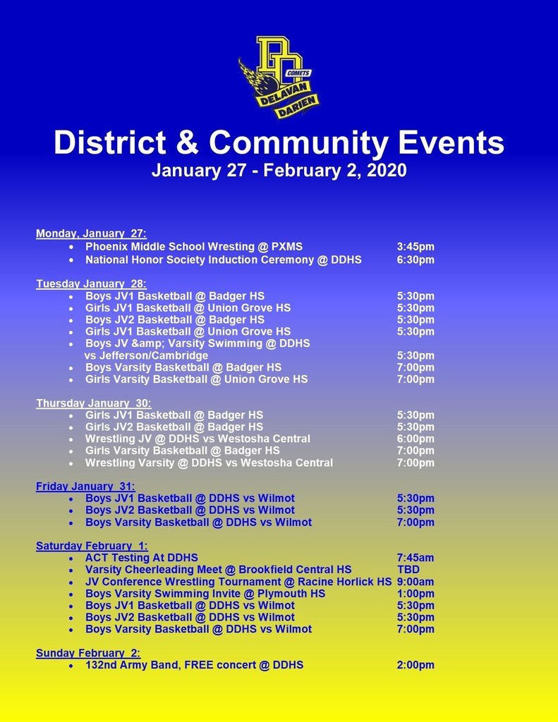 Upcoming Events Jan 27 to Feb 2